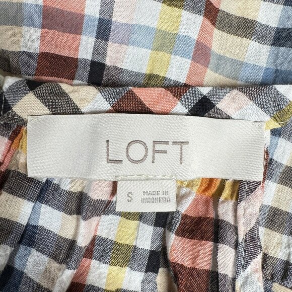 Loft Gingham Tiered Sleeveless Top, Size Small, Multicolor Seersucker Plaid - Picture 2 of 10